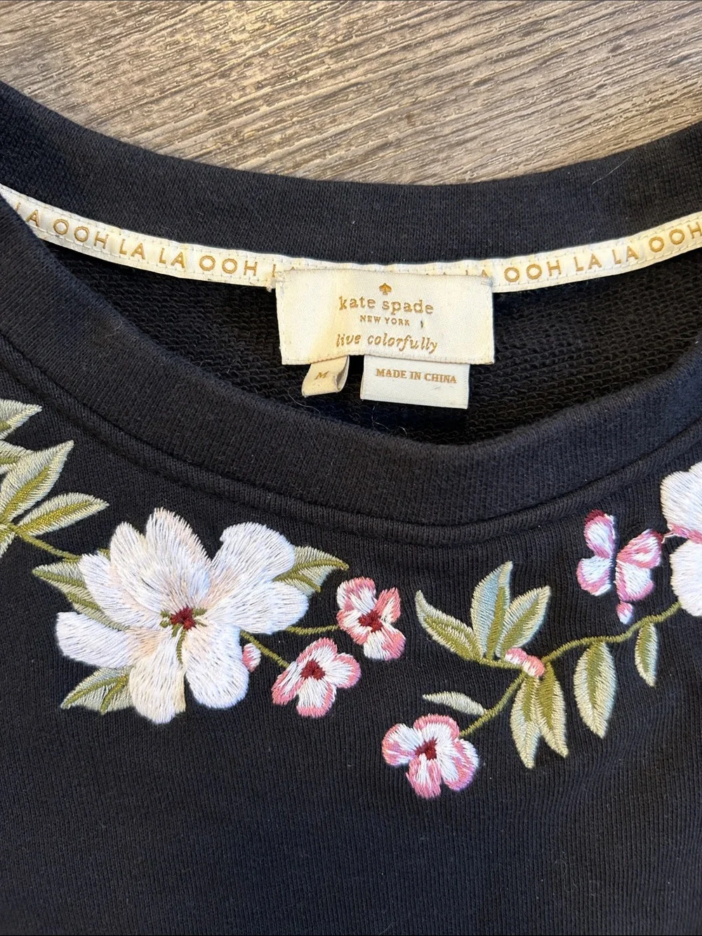 Kate Spade Embroidered Peplum Sweatshirt Floral Puff Sleeve Top Medium